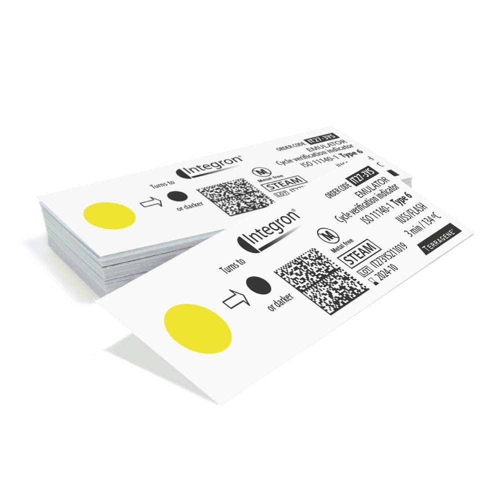 Indicador de emulador para vapor (3 min / 134 ° C. Tinta amarilla)